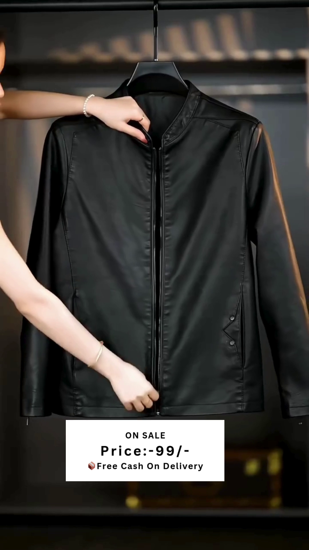Men Mandarin Collar Solid PU Casual Windcheater Jacket