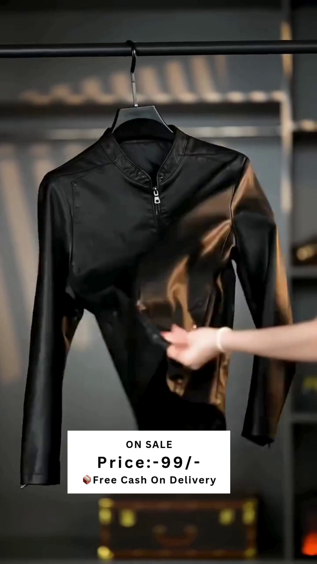 Men Mandarin Collar Solid PU Casual Windcheater Jacket