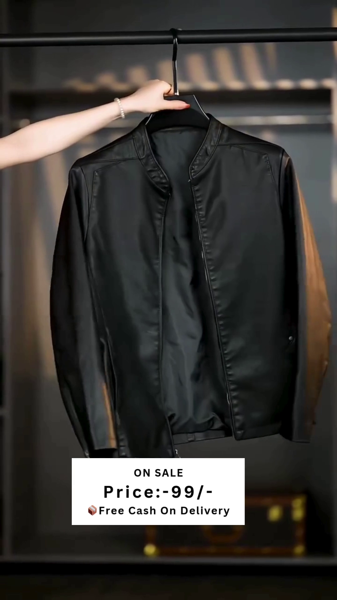 Men Mandarin Collar Solid PU Casual Windcheater Jacket
